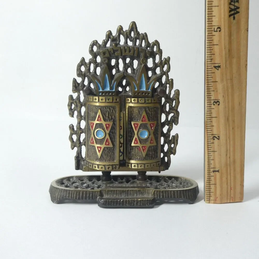 Jewish Brass & Enamel 10 Commandments Statue Vintage Judaica